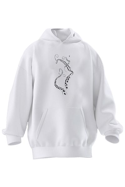 NMG TEKSTİL Φούτερ με κουκούλα Unisex Premium βαμβακερό λευκό χταπόδι με μοτίβο με 3 νήματα