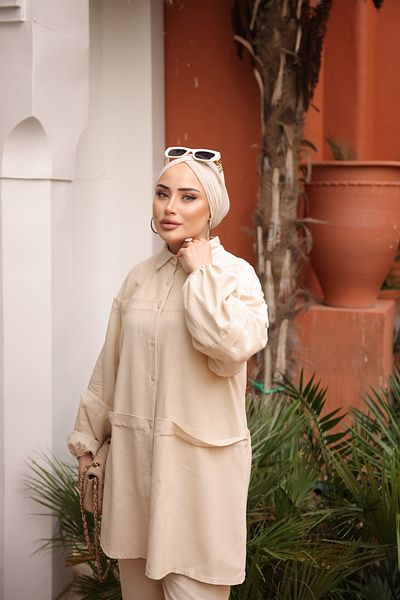 MİMİ Luxury Wear Σετ Hijab - Γυναικείο επάνω και κάτω σετ με τσέπες και λεπτομέρειες