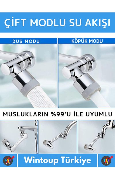 Wintoup Special Production Long Life 1080 Degree Rotatable Dual Mode Metal Look Acrobat Faucet End Head