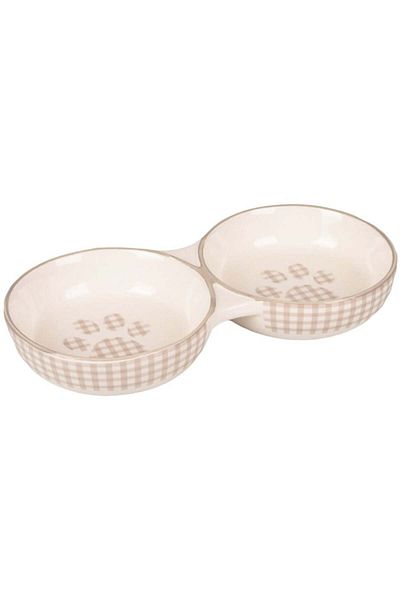 Flamingo Mylo Ceramic Cat Food Water Bowl Set Beige 2X145 ml