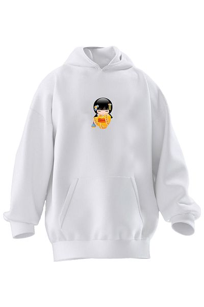 NMG TEKSTİL Φούτερ με κουκούλα Unisex Premium Βαμβακερό Λευκό Μικρό Matryoshka με στάμπα 3 νημάτων