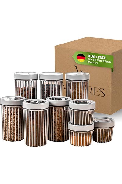 Viwares Linea Rundes Vorratsdosen 9er Set mit Drehdeckel in Grau