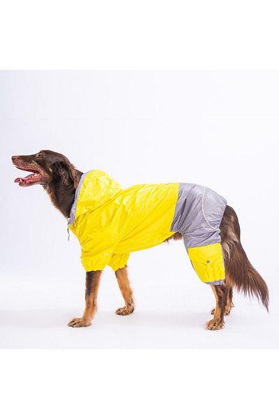 Pawstar Yellow-Grey BiColor Medium and Large Breed Dog Jumpsuit Raincoat Dog Raincoat Dog Outfit