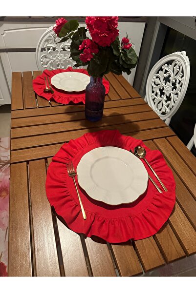 Blue Atelier Kırmızı Fırfırlı Runner Supla Vintage Amerikan Servis Yılbaşı Supla (2Adet)