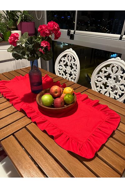 Blue Atelier Red Ruffle Runner Vintage Runner Cradle Concept 40X110