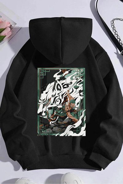 Massgai Unisex One Piece: Roronoa Zoro Anime Printed Design Hanorac supradimensionat cu glugă