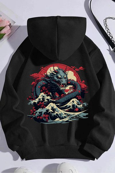 Massgai Hanorac oversize cu glugă, unisex, cu model anime japonez Dragon
