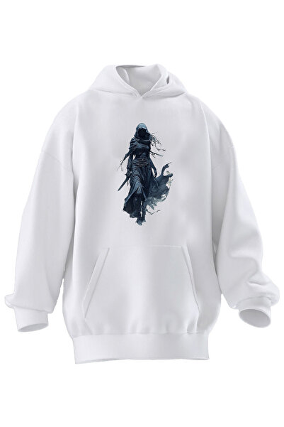 NMG TEKSTİL سويت شيرت نسائي بغطاء للرأس من القطن الفاخر باللون الأبيض مطبوع ع...