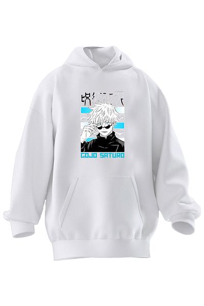 NMG TEKSTİL Λευκό εμπριμέ φούτερ Unisex - Premium βαμβακερό, 3 νήματα, κουκούλα