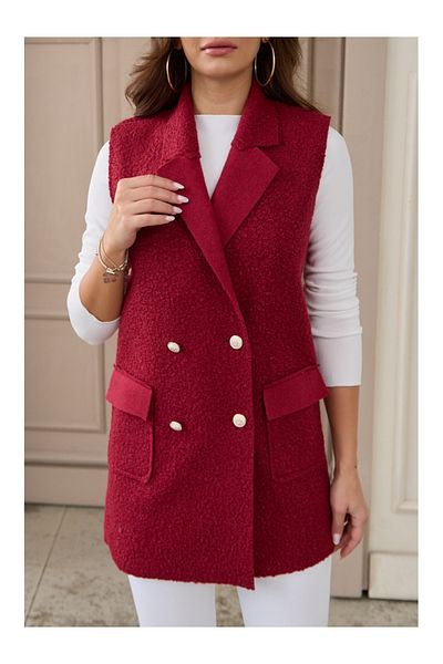 Elif Özbey Butik Burgundy Boucle Button Detailed Vest