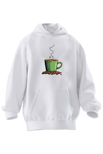 NMG TEKSTİL Φούτερ με κουκούλα Unisex Premium Βαμβακερό Λευκό Κόκκους Καφέ με στάμπα 3 νημάτων
