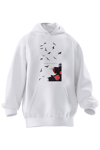 NMG TEKSTİL Φούτερ με κουκούλα Unisex Premium Cotton White Birds με στάμπα 3 νημάτων