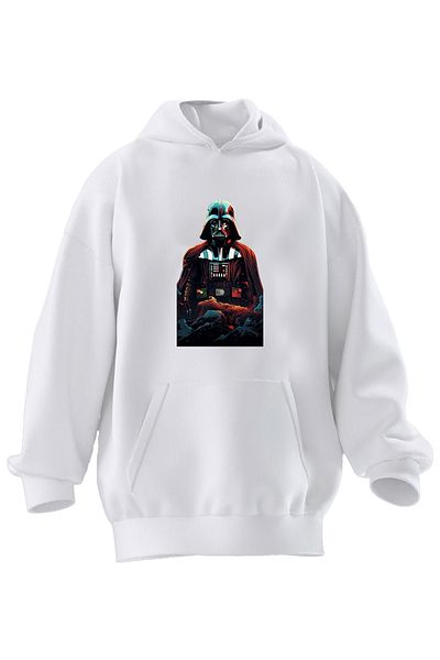 NMG TEKSTİL Unisex Premium βαμβακερή λευκή μάσκα Starwars μανδύα με στάμπα 3 νημάτων με κουκούλα
