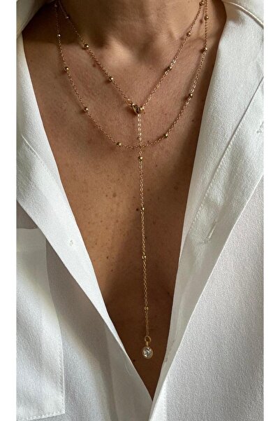 Rossetto Atelier Paslanmaz Çelik Top Zincirli Tek Taş Y Kolye