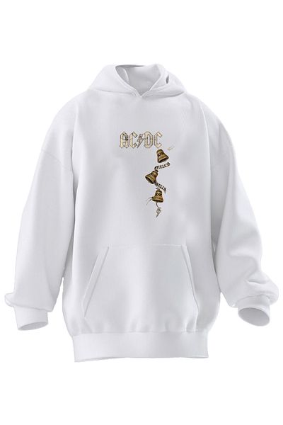 NMG TEKSTİL Φούτερ με κουκούλα Unisex Premium βαμβακερά λευκά κουδούνια Adcd με στάμπα 3 νημάτων
