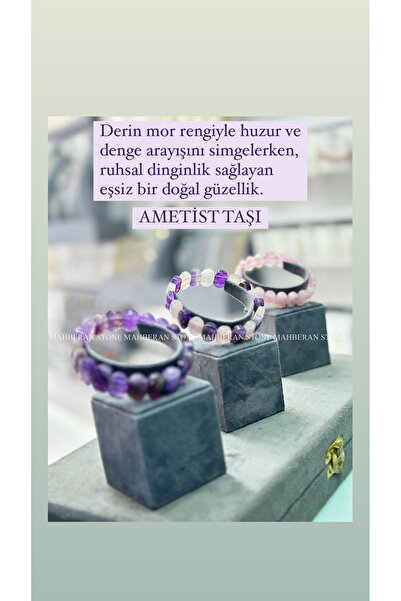 MAHBERAN STONE Sertifikalı Ametist Özel Kesim Bileklik Doğal Taş Bileklik