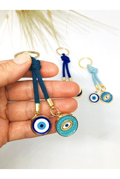 Azrua Petrol Green String Evil Eye Beaded Keychain, Blue Eye Keychain with St...