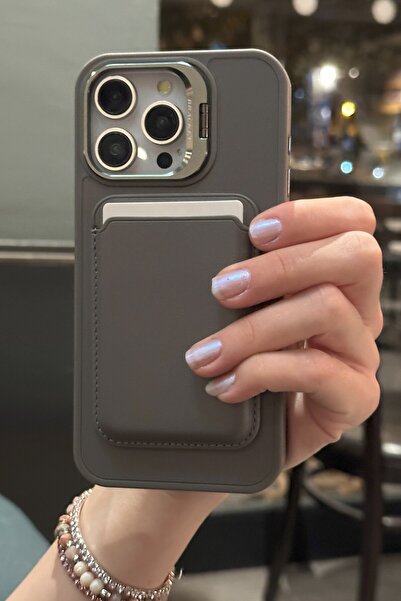 Paladyum Case متوافق مع هاتف iPhone 16 Pro Max، جلد رمادي تيتانيوم ممتاز مع م...