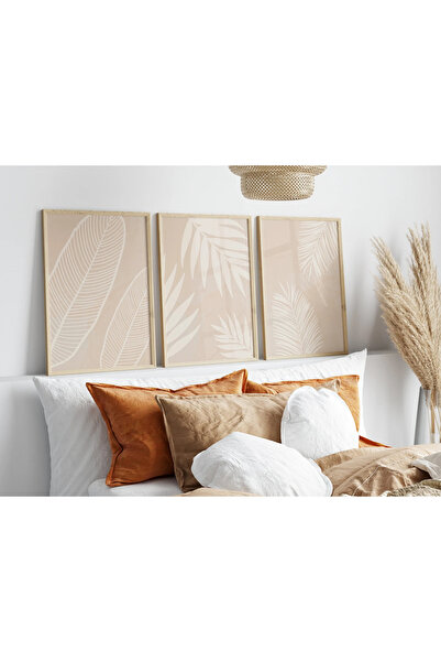 woodhomeworks Ahşap Çerçeveli 3 Lü Soyut Tablo Home Ev Salon Oturma Odası Yat...