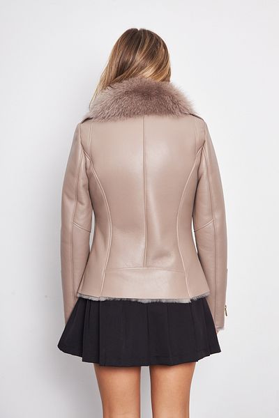 By Marki Marki 63 cm Genuine Leather Women's Coat - Zippered and Special Fur Collar