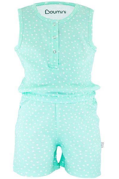 Boumini Mint Colored Sleeveless Shorts Jumpsuit Salopet - Triangles with Elastic Waist