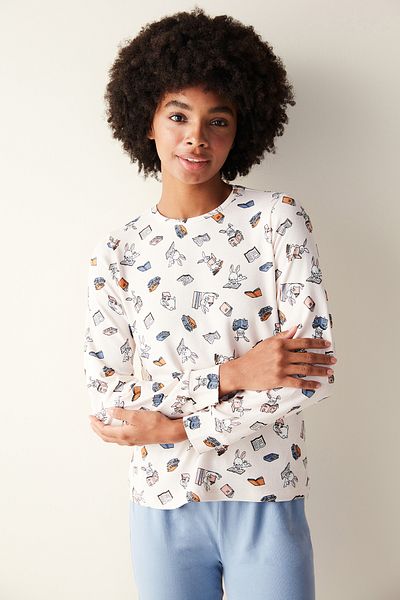 Penti Tricou termic cu model de carte Top pijama roz
