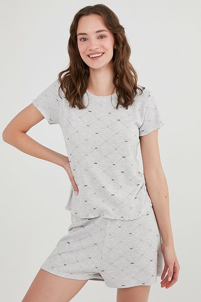 Penti Light Gray Melange Sweet Love Waffle Ss T-Shirt