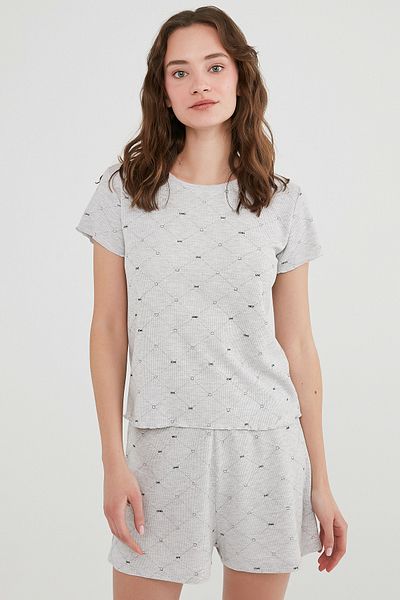 Penti Light Gray Melange Sweet Love Waffle Ss T-Shirt