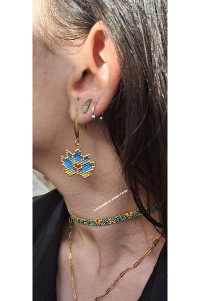 Atolye Ferda Lotus Flower Figured Miyuki Earrings with Steel Apparatus