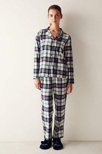 Penti Fam Lacivert Kareli Gömlek Pantolon Pijama Takımı