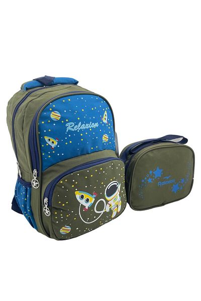 Relaxion Geantă de școală primară Green Astronaut cu cutie de prânz 1340-11