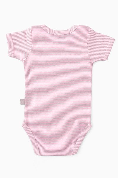 Boumini Pink Striped Cotton Baby Body - Envelope Collar, Short Sleeve