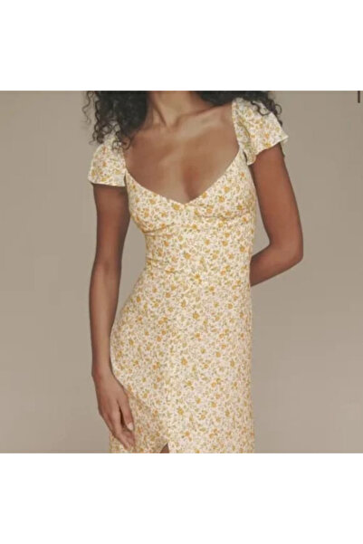 JANES Rochie de damă, cu mânecă scurtă, cu imprimeu floral, cu fantă