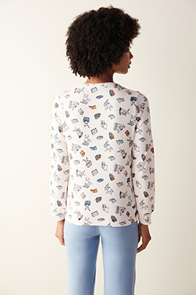 Penti Kitap Desenli Termal Tişört Pembe Pijama Üstü