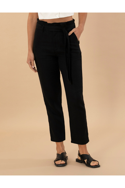 Pierre Cardin Black Carrot Fit Linen Trousers 50263920 -Vr046