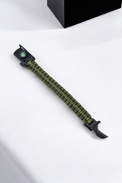 Gorgeous Bracelet Compass Magnesium Stick Warning Whistle Khaki Color Bracelet