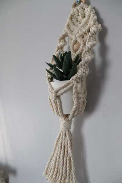 Makrome Örgü Sukulent Saksılık, Makrome Duvar Süsü