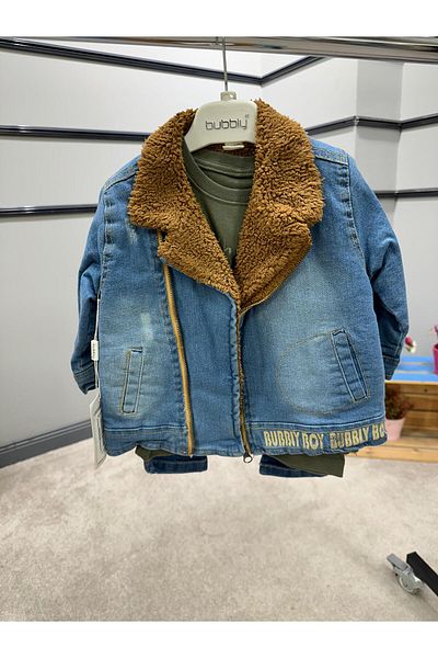 Bubbly Boy's Plush Inside Side Zipper Jeans Jacket Set of 3