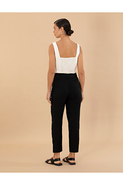 Pierre Cardin Black Carrot Fit Linen Trousers 50263920 -Vr046