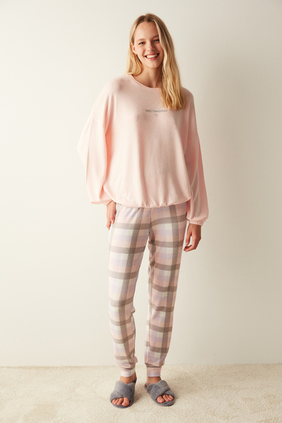 Penti Lazy Breakfast Slogan Pembe Baskılı Pijama Takımı