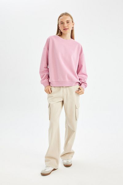 DeFacto Übergroßes Sweatshirt mit Rundhalsausschnitt – dick und einfarbig A4177ax24wn