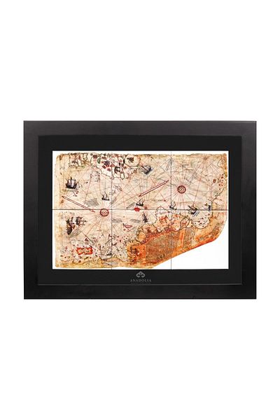 Anadolia Panou de pictură din ceramică Piri Reis cu cadru negru