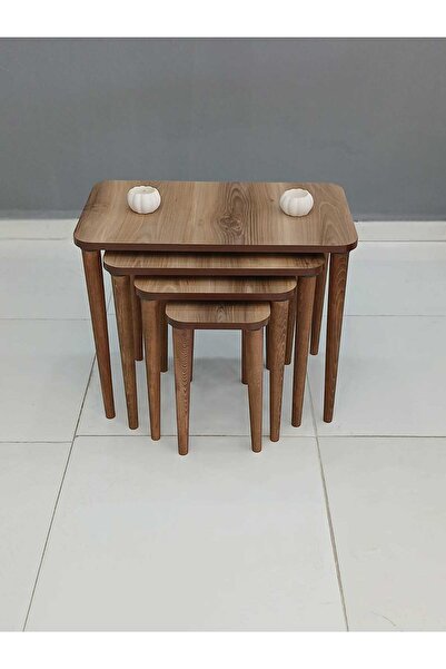 deniss home Ahşap Mdf Dörtlü Zigon Sehpa Kahverengi