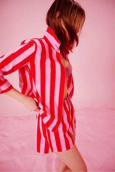 Penti Set de pijamale cu cămașă roșie cu dungi colorate Elle