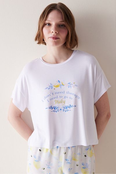Penti Λεμόνι Λευκό T-Shirt Πιτζάμα Top