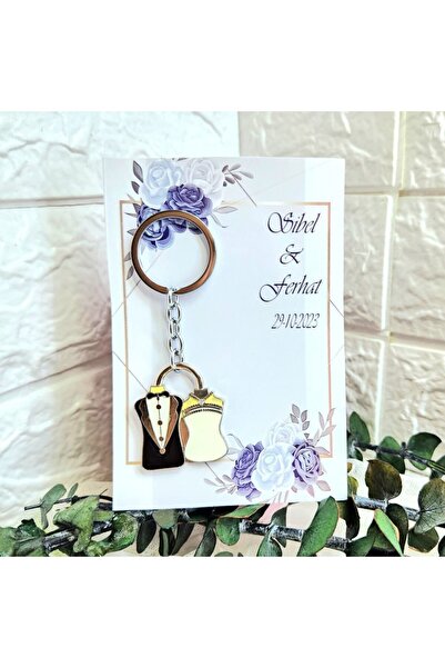 Hayaller Dükkanı 25 Adet Gelin Damat Anahtarlık Kağıt Üzeri  Nikah Nişan Söz ...