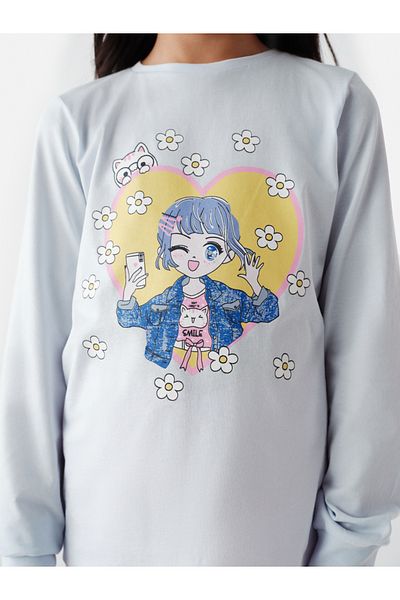 Penti Girl's Anime Daisy Patterned 2-Piece Pajama Set