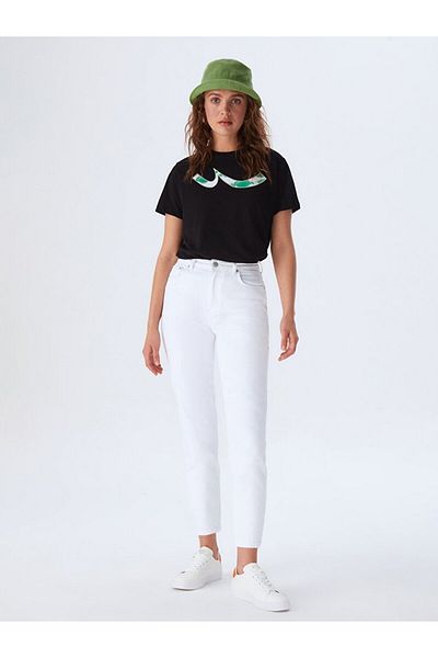 Ltb Tricou negru obișnuit cu mânecă scurtă cu imprimeu Sıgn