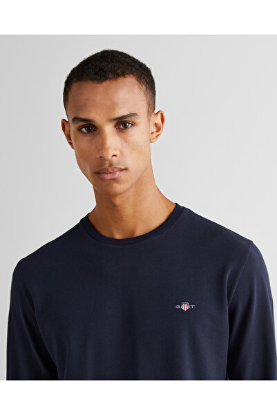 Gant Erkek Lacivert Slim Fit Bisiklet Yaka Uzun Kollu T-Shirt