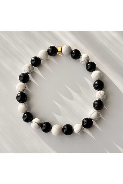 Artaril Black Obsidian and White Howlite 8 mm Natural Stone Men's Bracelet - Men's Accessory